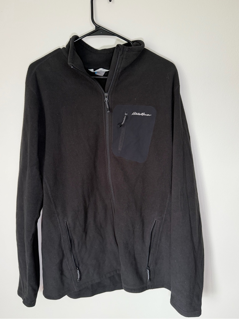 Eddie Bauer Men's Black Zip-Up Fleece Jacket with Chest Pocket